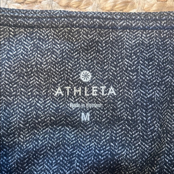 Athleta Black and Gray Patterned Leggings, herringbone pattern with leather - Picture 7 of 8